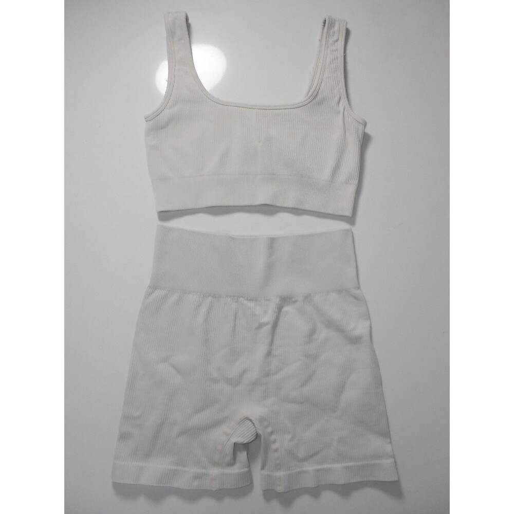 2-Piece Ribbed Workout Set Off-White Size S